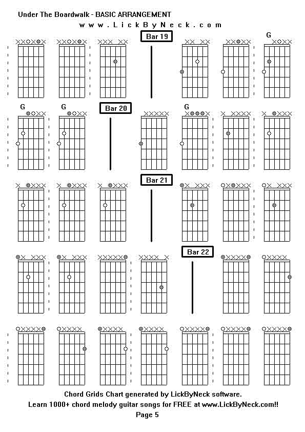 Chord Grids Chart of chord melody fingerstyle guitar song-Under The Boardwalk - BASIC ARRANGEMENT,generated by LickByNeck software.